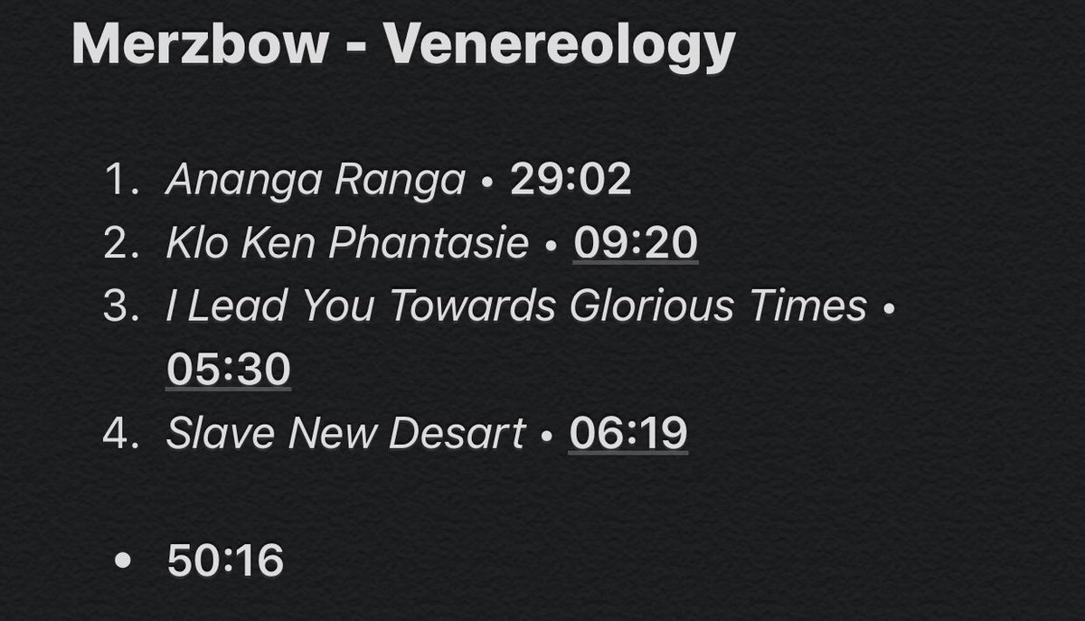 6/107: VenereologyOk so first listen to this relatively famous Merzbow record. Absolutely infernal and it’s purely harsh noise. Way more extreme than his previous records. I even saw some people saying that this album helps them fall ASLEEP (???). Couldn’t be me at all.