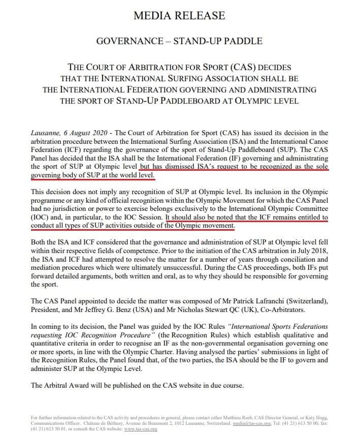 CanoagemPt's tweet photo. TRIBUNAL ARBITRAL DO DESPORTO DECIDE A FAVOR DA CANOAGEM NO STAND-UP PADDLE

A DECISÃO PERMITE QUE AS FEDERAÇÕES NACIONAIS DE CANOAGEM POSSAM ORGANIZAR EVENTOS DE SUP SEM INTERFERÊNCIA OU OBJEÇÃO DA ISA Ou SEUS MEMBROS NACIONAIS,QUE CONTRIBUIRÁ PARA DESENVOLVIMENTO DA MODALIDADE. https://t.co/jRv0FGIXQD
