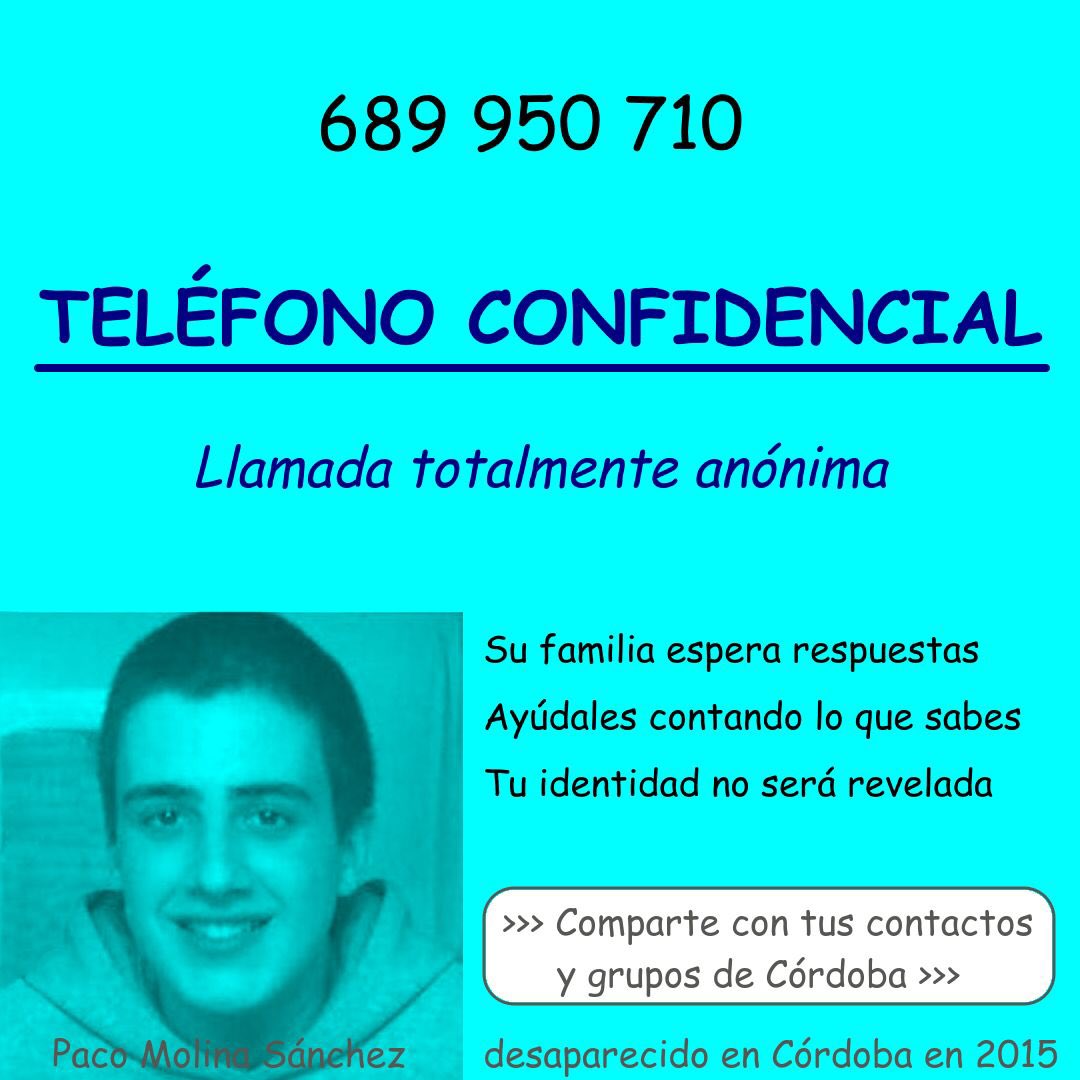 nosfaltaPACO1's tweet photo. Lo has visto? Lo conoces?Tienes alguna informacion? CUENTALO!!!  Tfn padre 661 471 962 Tf Confidencial 👇#buscandoapacomolina   #elestercoleroesvox https://t.co/2NcL2H6c54