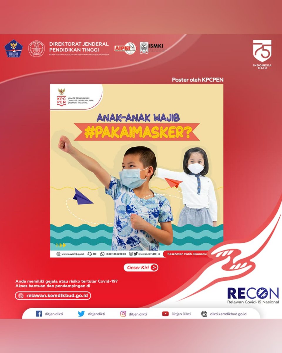 Marpungat's tweet photo. Menggunakan masker itu wajib bagi semua orang dan juga untuk anak-anak, tetapi ada pengecualian terhadap anak-anak seperti saat bermain agar pernafasannya tidak terganggu.

Lokasi , Jiwan Loano Purworejo

Yuk, cek info lengkapnya 👇
#RelawanKemdikbud
#RECONSIGAP
#SiapAdaptasi https://t.co/6s7bZsSu9R