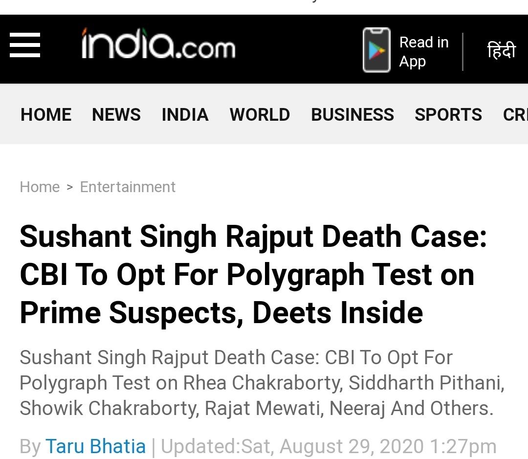 Good News: CBI to opt for Polygraph (Lie Detector) test on all prime suspects! -Rhea Tai -Pithani -Showik -Rajat Mewati Neeraj & Others. We also want this test on Penguins & Meme Police! #PenguinSavingKillers