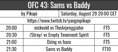 yangin_pikapi's tweet photo. 🛑 Today at 20:00 CEST we will have an OFC event in my twitch channel: 🛑
⚔ #Nickvold 🆚 #TheArpreggiator FT5
⚔ #Stray 🆚 #EmptyTenementSpirit FT5
⚔ #Dzing 🆚 #Hazu FT5
⚔ @sams_sc 🆚 @Yami_Baddy FT10
Commentators: @tcmblue and Me
https://t.co/rgHS47onDJ https://t.co/vWHcMd7u6v