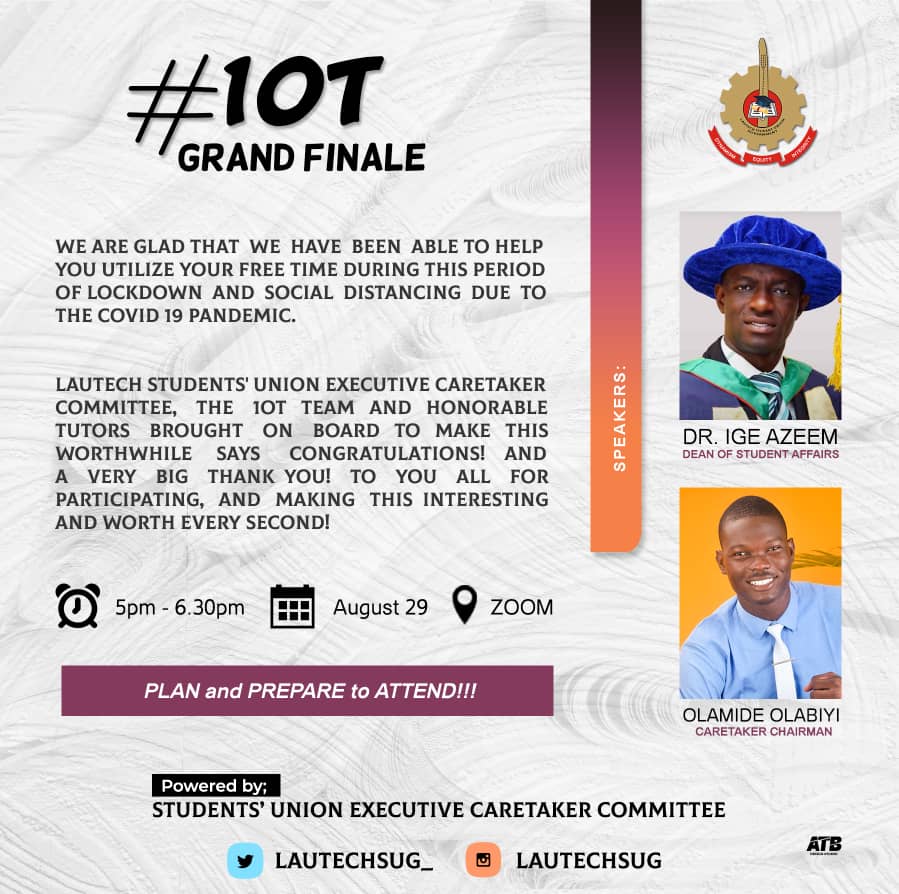 LAUTECHSUG_'s tweet image. Today marks the grand finale of the 100 level online tutorial which took two months(June,July), with August the month of online mock exam.
#1OT