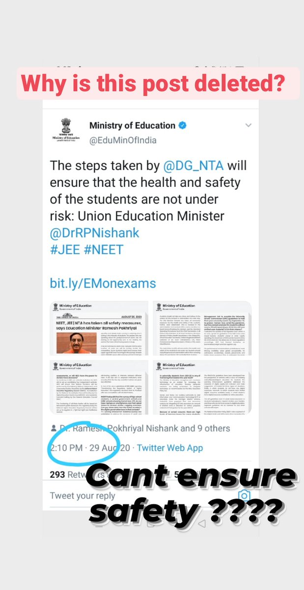 d_neera's tweet photo. #AntiStudentNarendraModi 
#AntiStudentModiGovt 

#BanglarGorboMamata 
@BanglarGorboMB @MamataOfficial 

@DrRPNishank cant take responsibility?
Then why is @DG_NTA conducting the exams????

@narendramodi @PMOIndia @Swamy39 

#Rise_AgainstExamsInCovid https://t.co/53B2fRKiVY