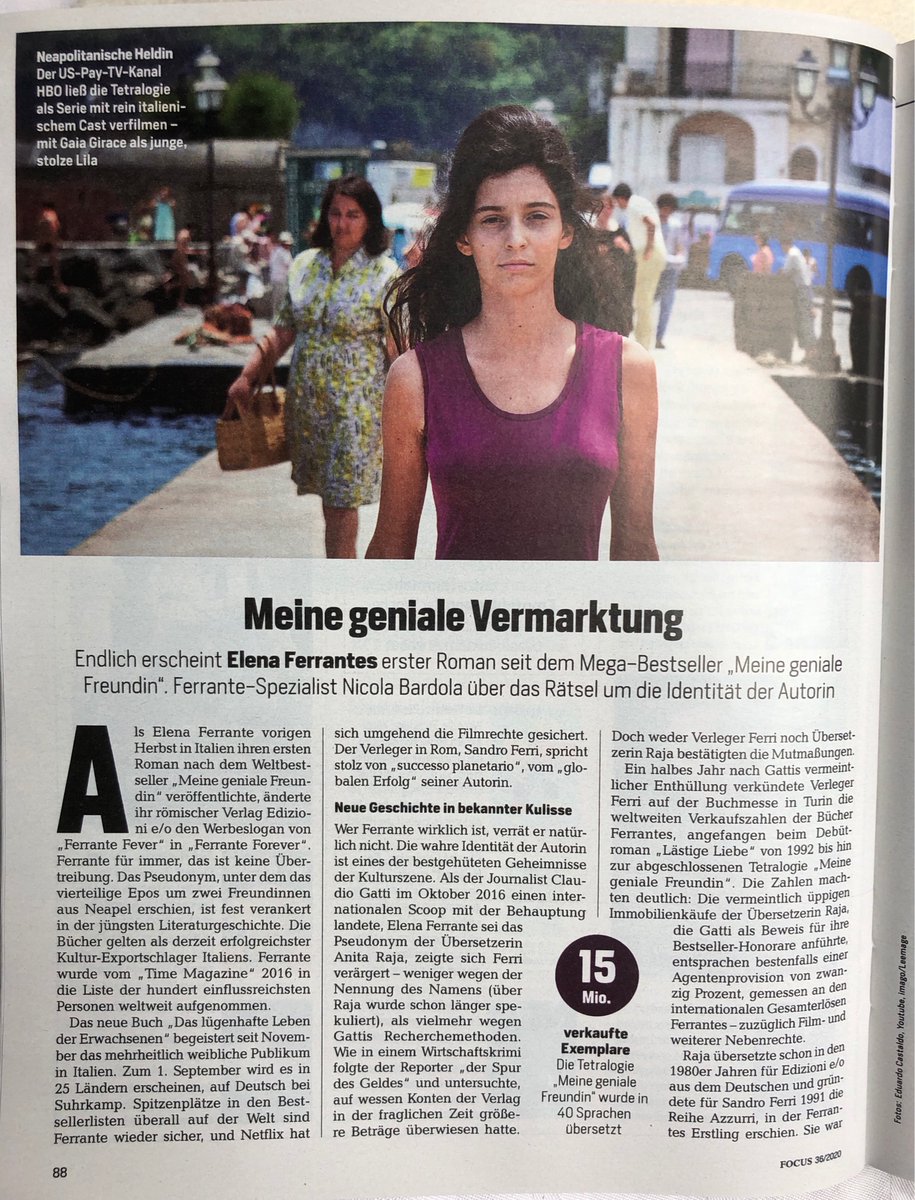 NicolaBardola's tweet photo. Ferrante, brilliant marketing, Focus 36/20 (European Magazine Award Winner 2020) News with Ferri/Ozzola, Raja/Starnone, Flaubert/Bovary and the portrait photo motif #FerranteForever #PiazzaFerrante #FerranteFever #MyBrilliantFriend @FOCUS_TopNews @ReclamPresse @EuropaEditions https://t.co/QncAJ9acb8