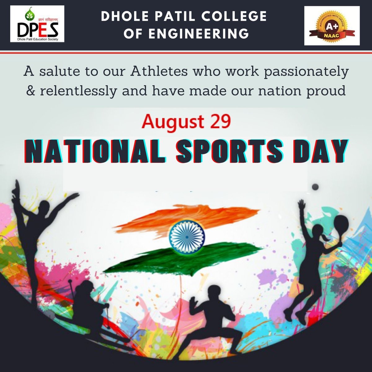dpcoepune's tweet photo. Happy National Sports Day! Let's this day motivate people to inculcate sport as part of their lives🙌
.
#dpcoe #dpespune #sportsday #NationalSportsDay2020 https://t.co/3VsfWSyP7z