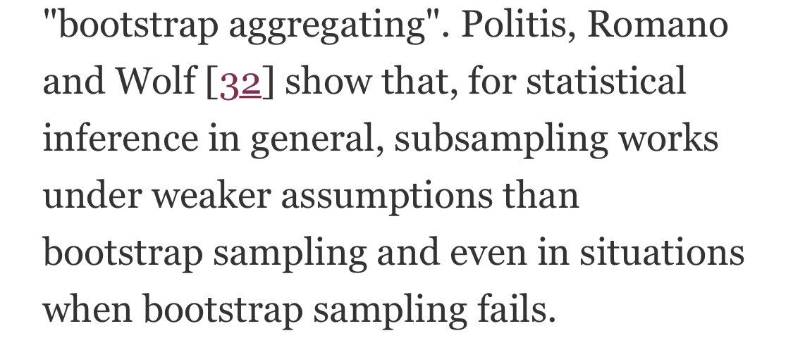 Why does subsampling work better? Strobl et al explain this by referring to others’ work showing that subsampling generally works better under weaker assumptions. One other advantage of subsampling? SPEED  