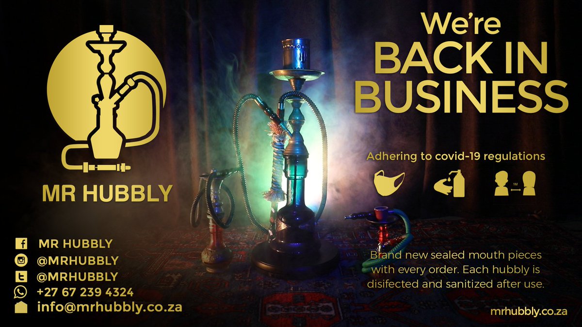 mrhubbly's tweet photo. We are back in business. Mr Hubbly your Hubbly concierge. Call us for orders at 067 239 4324
#MrHubbly #Hubbly #hookah #shisha  #smoke #shishatime #hookahtime #css #chillsessionsoirée #nargile #hookahbar #events #music #nightlife #shishalove #shishalounge #waterpipe #bar #tobacco https://t.co/tfoN4ae2zN