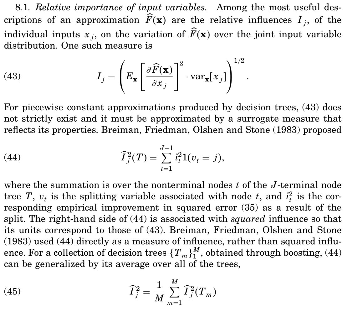 So Gini “gain” is calculated just on way, right? Not quite. In this LECTURE (!) by Jerome Friedman, he shows how Breiman’s randomForest pkg uses equation 44, whereas other imps (eg  @h2oai) use the squared version (45).  https://projecteuclid.org/download/pdf_1/euclid.aos/1013203451