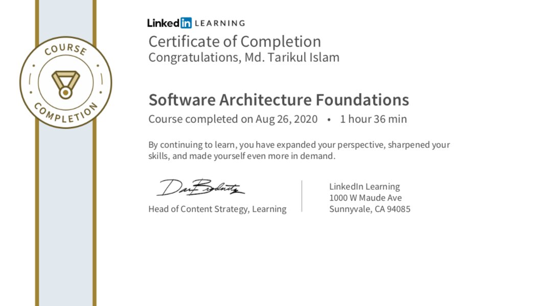 tarikul711's tweet image. Done Software Architecture training from Linkedin.

#100DaysOfCode
#Software #softwaredevelopment #softwaredeveloper #LinkedIn #Training #Coursera #udemy