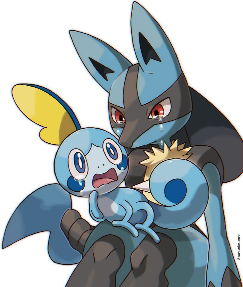 sobble pokemon (creature) crying blue eyes red eyes open mouth tears sitting  illustration images