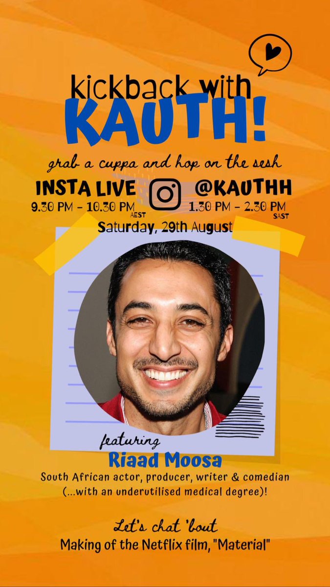 RiaadMoosa's tweet photo. Chatting to @kauthh very soon. All the way down under. Tune in on InstaLive! #Material #NewMaterial #Material2 https://t.co/NHIRcR0JEV