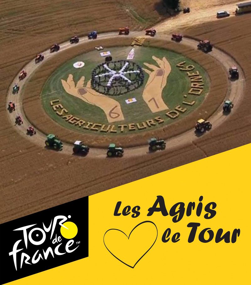 [#TDF2020] 
Coup d’envoi pour <a href="/LeTour/">Tour de France™</a> 2020! 
Pour la 13ème année, nos #agris se sont mobilisés pour réaliser les plus belles fresques et vous faire ✈️à travers notre territoire et ses paysages façonnés grâce à l’#agriculture 🇫🇷! Protégeons-nous avec les #gestesbarrieres 
🗓Lundi
