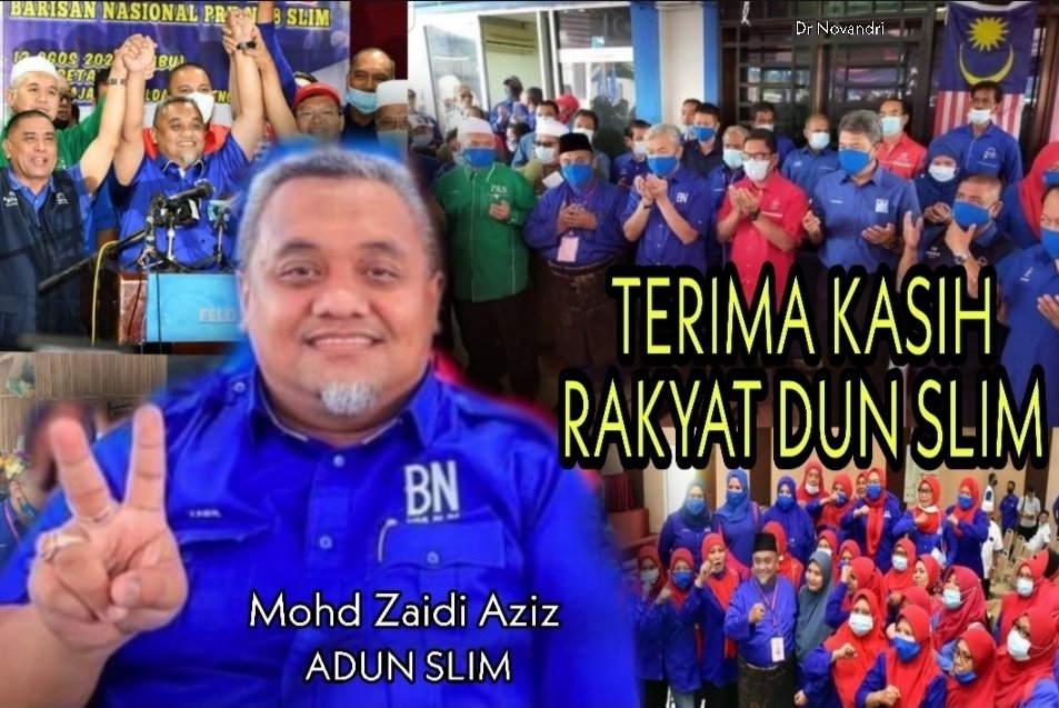 Alhamdulillah &amp; terima kasih kepada rakyat DUN Slim.

Ini adalah kemenangan ke-7 buat BN daripada 12 PRK selepas PRU14.

Sebelum ini BN menang di Parlimen Cameron Highlands, DUN Semenyih, DUN Rantau, Parlimen Tanjung Piai, Parlimen Kimanis &amp; DUN Chini.

#PRKSlim
#MuafakatNasional