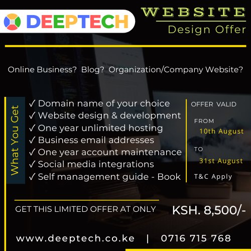 GKilukumi's tweet image. WEBSITE DESIGN OFFER 

OFFER within an OFFER 🔥🔥🔥

We are creating 10 WEBSITES this weekend for 30% OFF of the offer on this poster...

Contact us NOW and pay Ksh. 5980/- ONLY 🔥🔥🔥

Delivered within 24 Hours...

YES! You read that Right!

Call / WhatsApp us on : 0716715768
