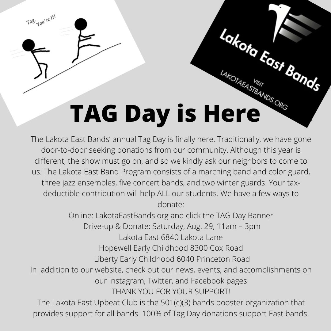 lakotaeastbands's tweet photo. TAG Day is here !! Come out and see us or donate online!! Thank you!! https://t.co/Gdd3QmdZRN