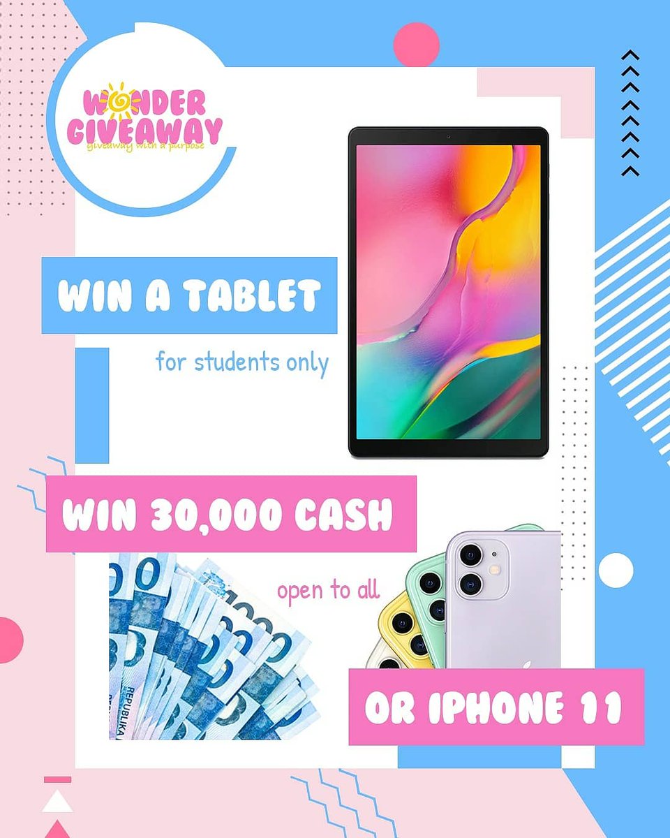 giveawayphi's tweet image. GIVEAWAY ALERT:
1 winner of iPhone 11 or 30,000 cash (open to all)
2 winners of tablet (for students only)
Read the full mechanics on Instagram: @giveawaywithapurpose

instagram.com/giveawaywithap…