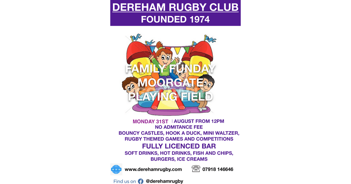 DerehamRFC's tweet photo. Funday Rescheduled for Monday Bank Holiday
https://t.co/tBNtIY7yat https://t.co/mUOKJakv8i