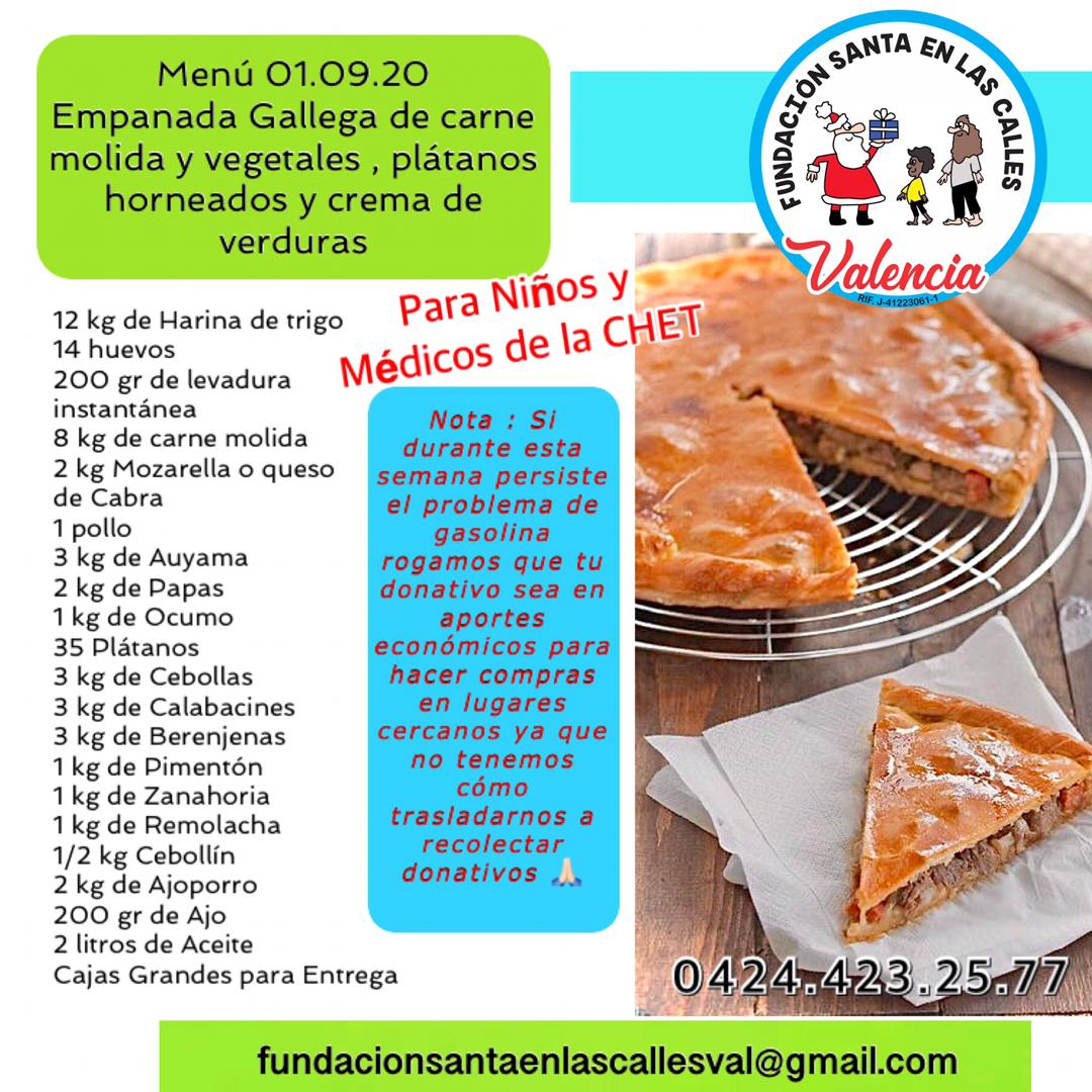 SantaEnCallesVa's tweet photo. Este martes 01/09 se hará una sabrosa Empanada Gallega para el almuerzo de niños y personal médico de la CHET, seguimos contando con tu apoyo.
#CHAMOSALUD
#YoApoyoUnCalvito
#Solidaridad
#ConProtección
#COVIDー19 https://t.co/bExcHlHvr8