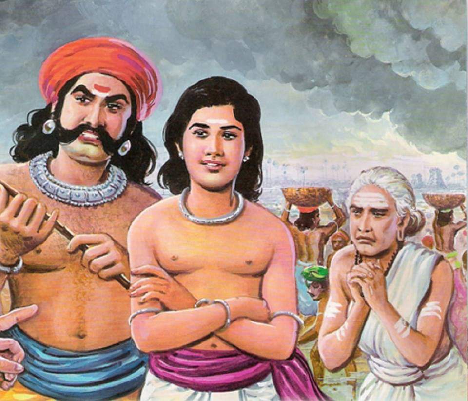 King asked boy to complete his work.But the boy refused.King got angry & struck him with a cane.The moment he hit the boy everyone including the king felt pain.King realised his mistake & bowed down to Shiva.Shiva performed this thiru vilayadal to give moksha to the old lady.6/n