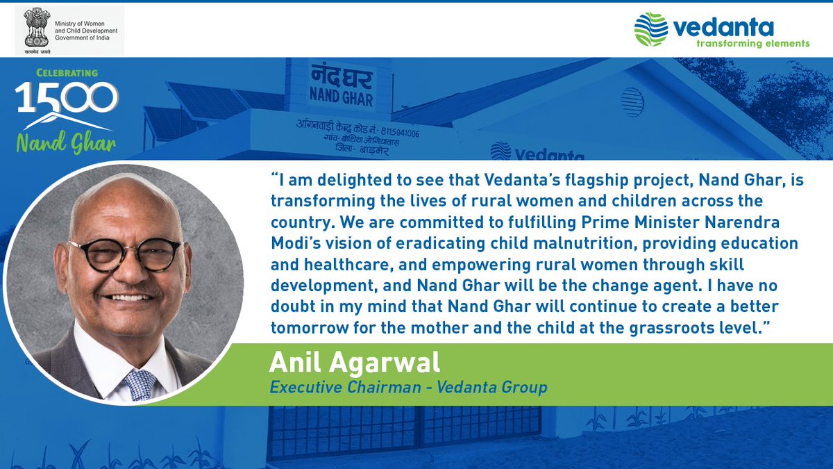 Vedanta_Group's tweet photo. .@NandGhar is leading change in rural communities by empowering children and women who are the backbone of our country. The 1500th Nandghar milestone is a testament to our commitment to our country and people.
#DeshKiZarooratonKeLiye https://t.co/CQ3gCaTWIc
