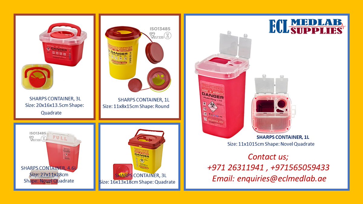 We would like to offer our Sharp Containers ready for delivery, available in different sizes &amp; shapes  Ideal to properly dispose your medical waste and ensure all the waste are properly segregated from people to prevent infection in harm in hospitals, clinics, lab. &amp; home care.