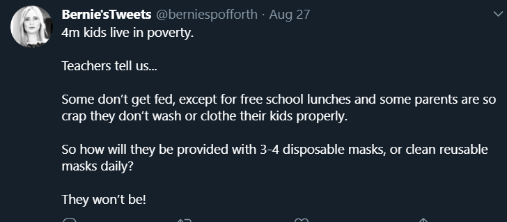 3/ In this tweet she seems to hold teachers responsible for masks not the Gov / Education Dept - then later tacks back to say Gov should provide masks: But this subtly reinforces the message - school safety is teacher's problem - Gov absolved. cont...