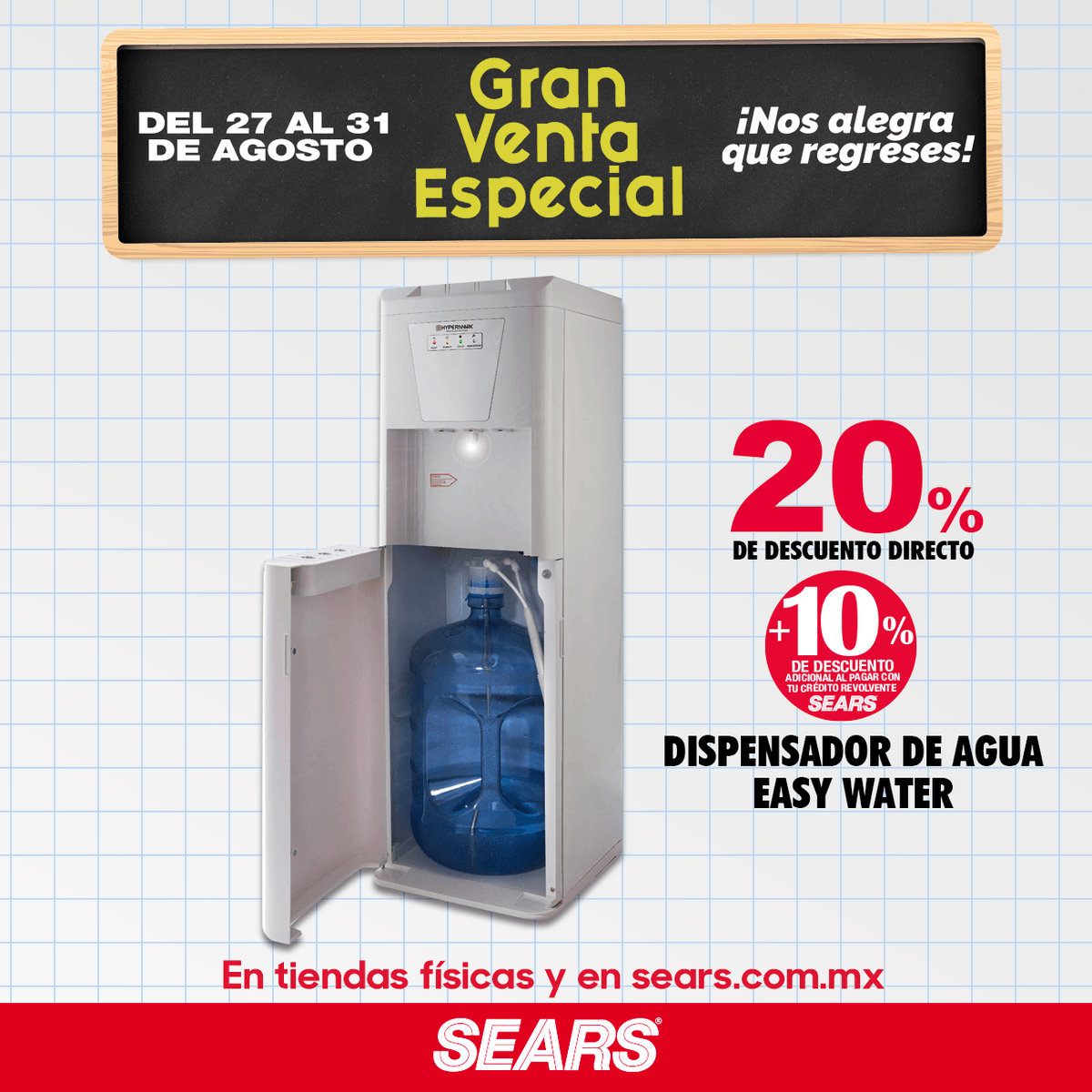 searsmexico's tweet photo. Aprovecha esta promoción y llévate el dispensador de agua #EasyWater con hasta 20% de descuento. Da clic aquí 👉✨https://t.co/bs5tvAHpHD
Vigencia del 27 al 31 de Agosto del 2020. Consulta bases de la promoción y horarios de tiendas abiertas en https://t.co/jPRhMVw3PK https://t.co/nCxrkNUewT