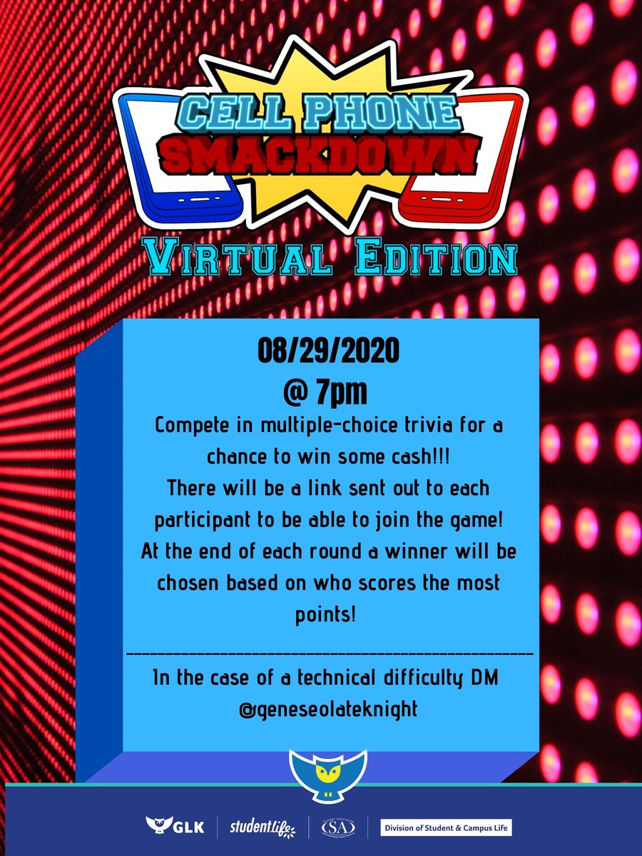 GeneseoLtKnight's tweet photo. Join GLK for a fun night of cell phone trivia! Have the chance to win some cash!!! https://t.co/TiUyY52Y1n