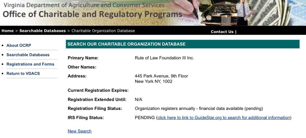 女媧3 0 Twitterren 弗吉尼亚州法治基金 法治公会募捐登记状态为pending 意味着现时募捐将是违法行为