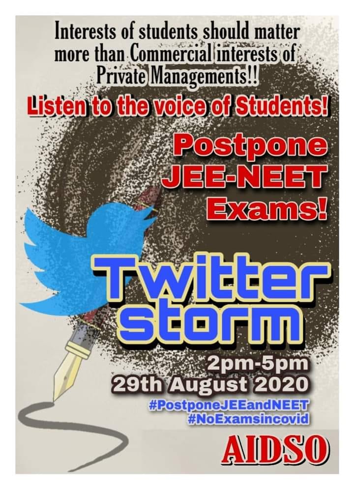 regurathipandi1's tweet photo. #PostponeJEEandNEET
#NoExamsInCovid
#AIDSO https://t.co/d8Or1Gv9iM