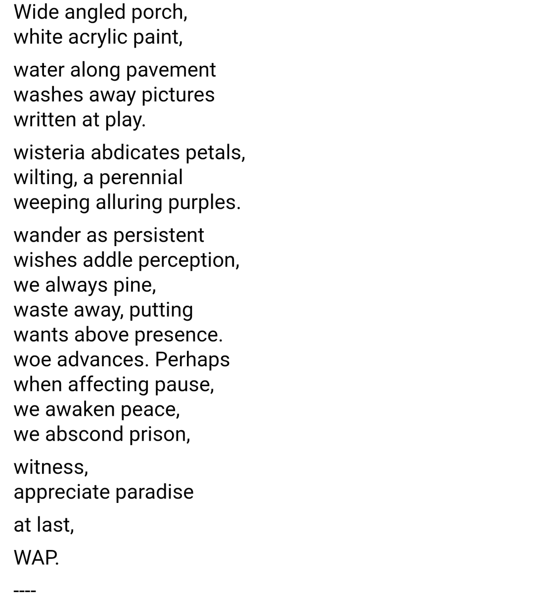 wardslitmag's tweet image. #Poetryprompt We could maybe all use a minor diversion. Presenting: the #WAPPoemChallenge. Write a poem in which the 1st word starts with W, the 2nd with A, the 3rd P, and repeat this pattern throughout. 

#WakandaAlwaysPrevails #WardsAppreciatesParticipation #WAP