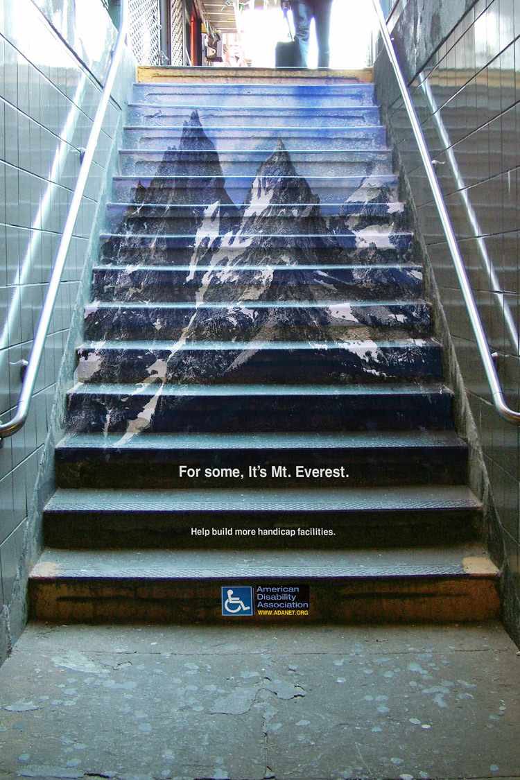 _miguelferreira's tweet photo. American Disability Association guerrilla marketing campaign “For some, it’s Mt. Everest.” https://t.co/CvQGYUMZdf
