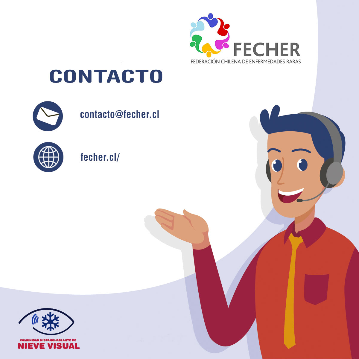 NieveVisual's tweet photo. ¿Eres de Chile y tienes dudas sobre el Síndrome de #NieveVisual? 🤔

👉🏻 Ponte en contacto con FECHER, ellos podrán ayudarte. https://t.co/xzYQhjDQ3v