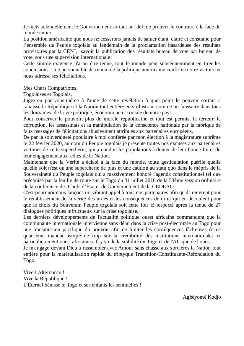 DucastaingAlex's tweet photo. ADRESSE À LA NATION DU PRÉSIDENT DÉMOCRATIQUEMENT ÉLU DU #TOGO, SE DR GABRIEL #AGBEYOMÉ #MESSAN #KODJO https://t.co/KKuTBmQ3nT