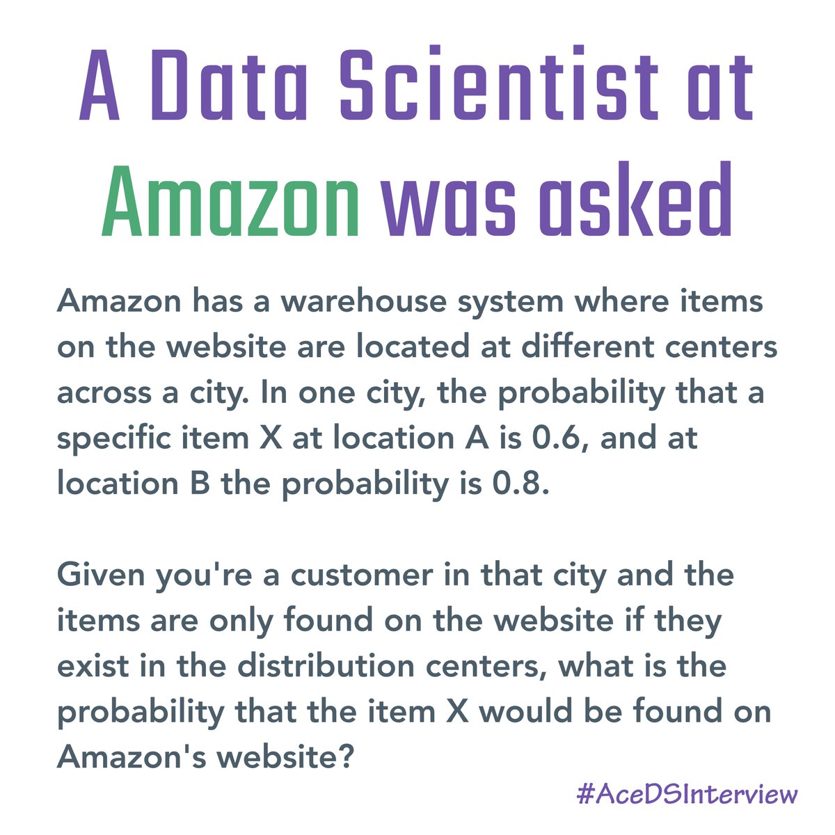 ML_IndiaChapter's tweet image. Here is Question #4 from our series #AceDSInterview. Today&apos;s question was asked in a Data Science interview at Amazon. 
Comment below your answers. We will reply if your answer is correct. 
#datascience #datascienceinterview #datasciencejobs #Amazon #machinelearning #DSInterview