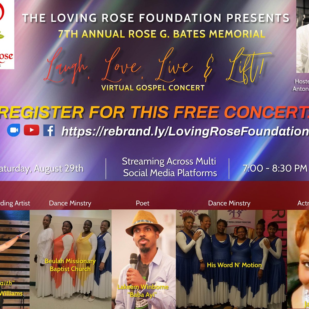 RubyTBBQ's tweet image. Join our family as we watch the 7th Annual Rose G. Bates Virtual Gospel Concert is Tonight at 7PM!
Register for the FREE Concert Online at: rebrand.ly/LovingRoseFoun…