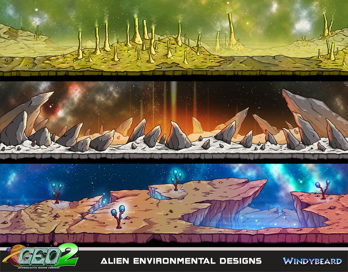 WindybeardGames's tweet photo. There are lots of weird and wonderful alien worlds for you to find and drill in Geo 2. Here is some environment art I finished this week for the game.
❓Which one is you favourite❓
#Geo2Game #digitalart #screenshotsaturday #Gamedev #indiedev #indiegame https://t.co/KkUueMjwsi