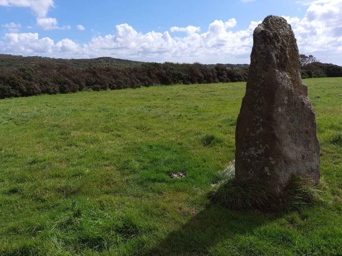 Trewern Standing Stone, a lesser-known but lovely old stone under Trengwainton Carn, nr Madron. Once part of a pair (see 1695 Borlase sketch) with a grave between the two. Possibly a stone row once.Private land, so please ask for permission at the farm. #PrehistoryOfPenwith
