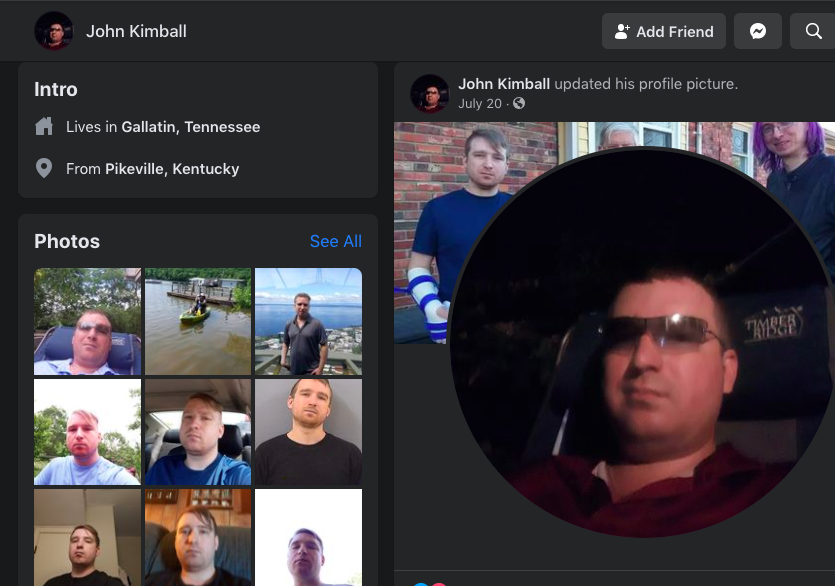 Both LE Kirchner & John Kimball gave $100 donations to American Wolf's Kyle fundraiser and both connected their facebooks so we confirmed via profile pic matcheroo: https://www.facebook.com/lance.kirchner.9John Kimball of Gallantin, KY  https://www.facebook.com/john.kimball.33 