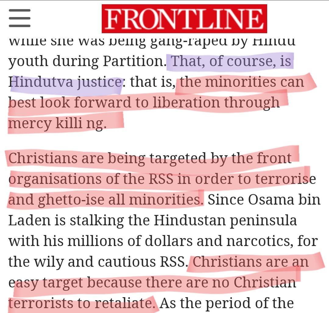 Hindutva justice as per Swamy's article: 'the minorities can best look forward to liberation through mercy killing.''for the wily and cautious RSS. Christians are an easy target because there are no Christian terrorists to retaliate.'