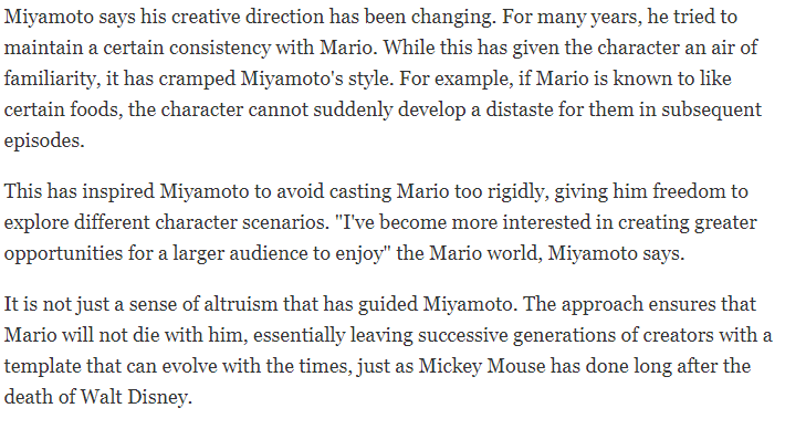 Can we STOP pretending Miyamoto's at fault for Paper Mario?-IS has creative control over PM-they specify how it's advice, not a rule-Miyamoto's barely involved in games this past decade-he never made PM-Miyamoto WANTS Mario to not be rigidIt's a fallacy that NEEDS to die.