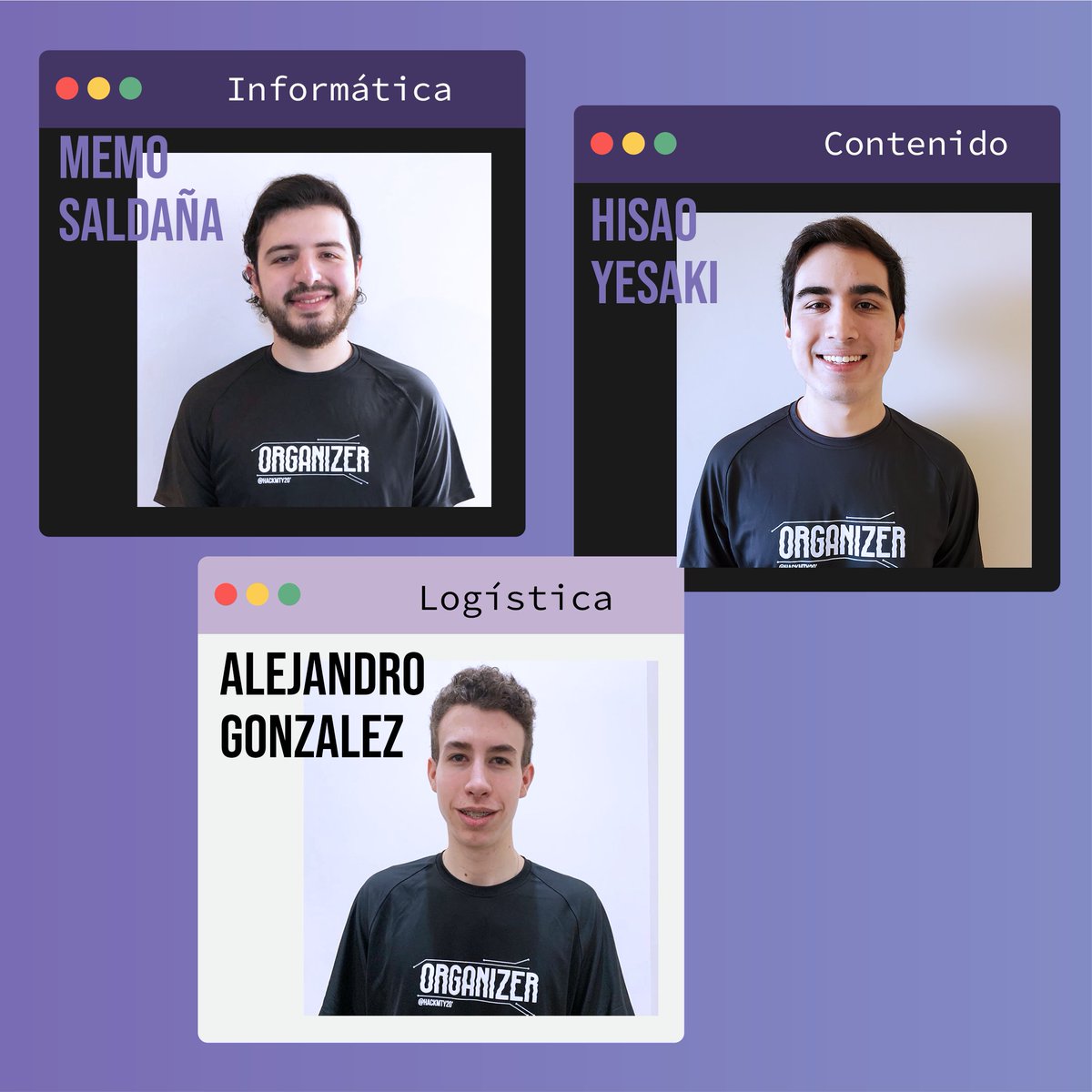 HackMTY's tweet image. Conoce a nuestro equipo de operaciones internas para este HackMty 2020 ⭐️ Hisao, Memo y Alex trabajan la organización de staff, servidores y logística
