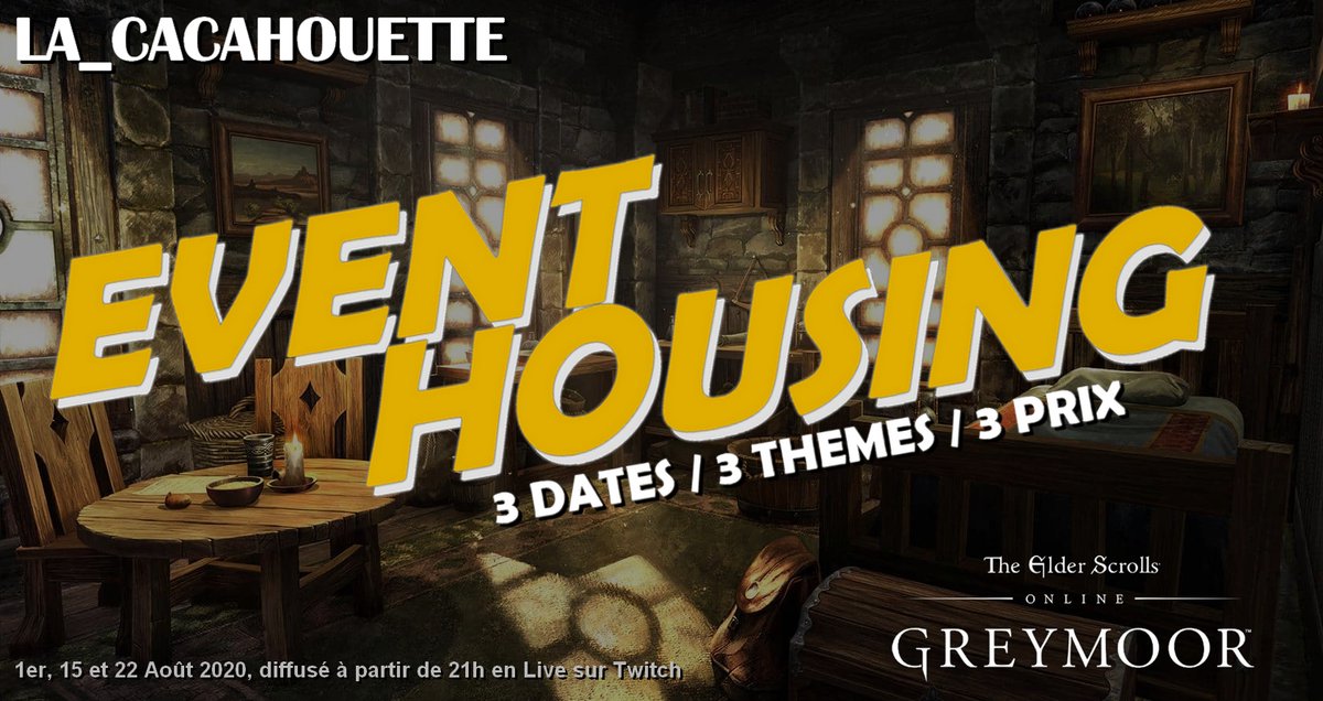 LCacahouette's tweet photo. Ce soir c'est le dernier EVENT HOUSING sur #ElderScrollsOnline des vacances ! 😍🏠
Surprise pour ce soir, le thème est LIBRE !
▶️https://t.co/FcC2oleKKn
#streamer #twitchaffiliate #gaming #gamers #TESO #ESOFam #councours #giveaway https://t.co/x6kBzRfRAf