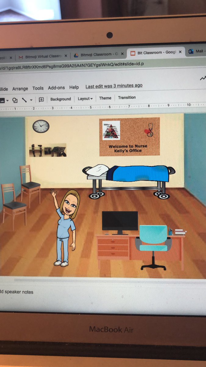 Working on a Bitmoji classroom or in my case a nurse’s office . Becoming tech savvy:)