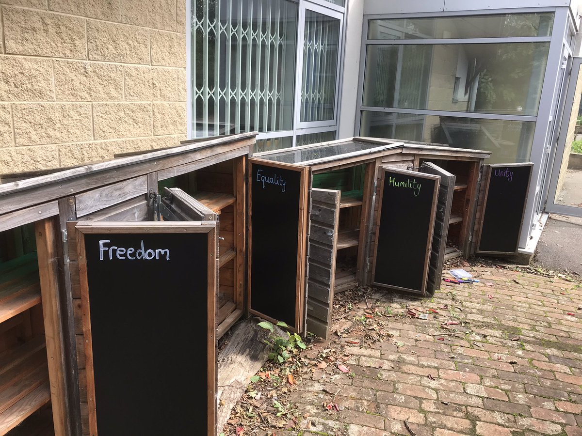 Blue_Coat_Play's tweet photo. New class names means updating the welly sheds! Freshly painted and ready for your wellies next week! @BlueCoatPrimary #opalschools @OPAL_CIC https://t.co/tmet9SHxHl