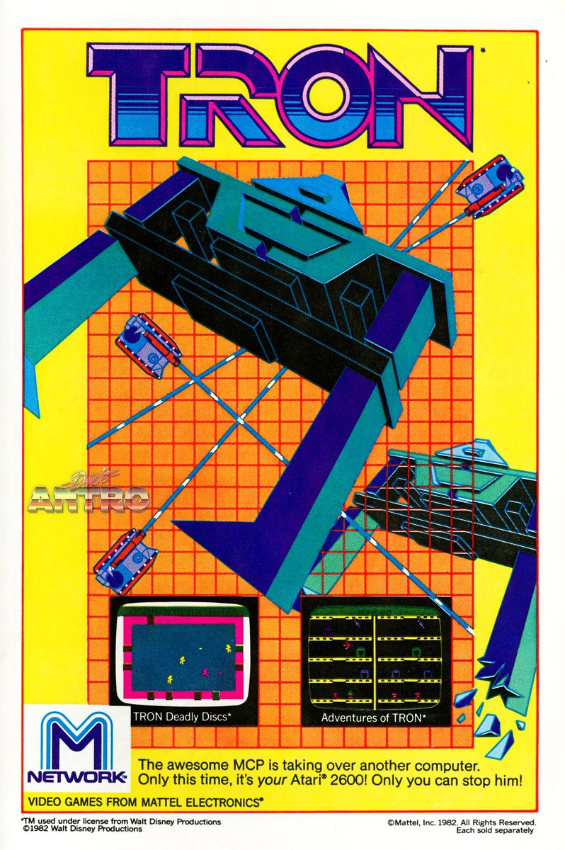 docmanhattan4's tweet photo. 1982. Pubblicità dei due giochi di Tron per Atari 2600: Adventures of Tron e Tron Deadly Discs.
#tron #antron #atari2600 #anni80 https://t.co/jA3meD4p6M