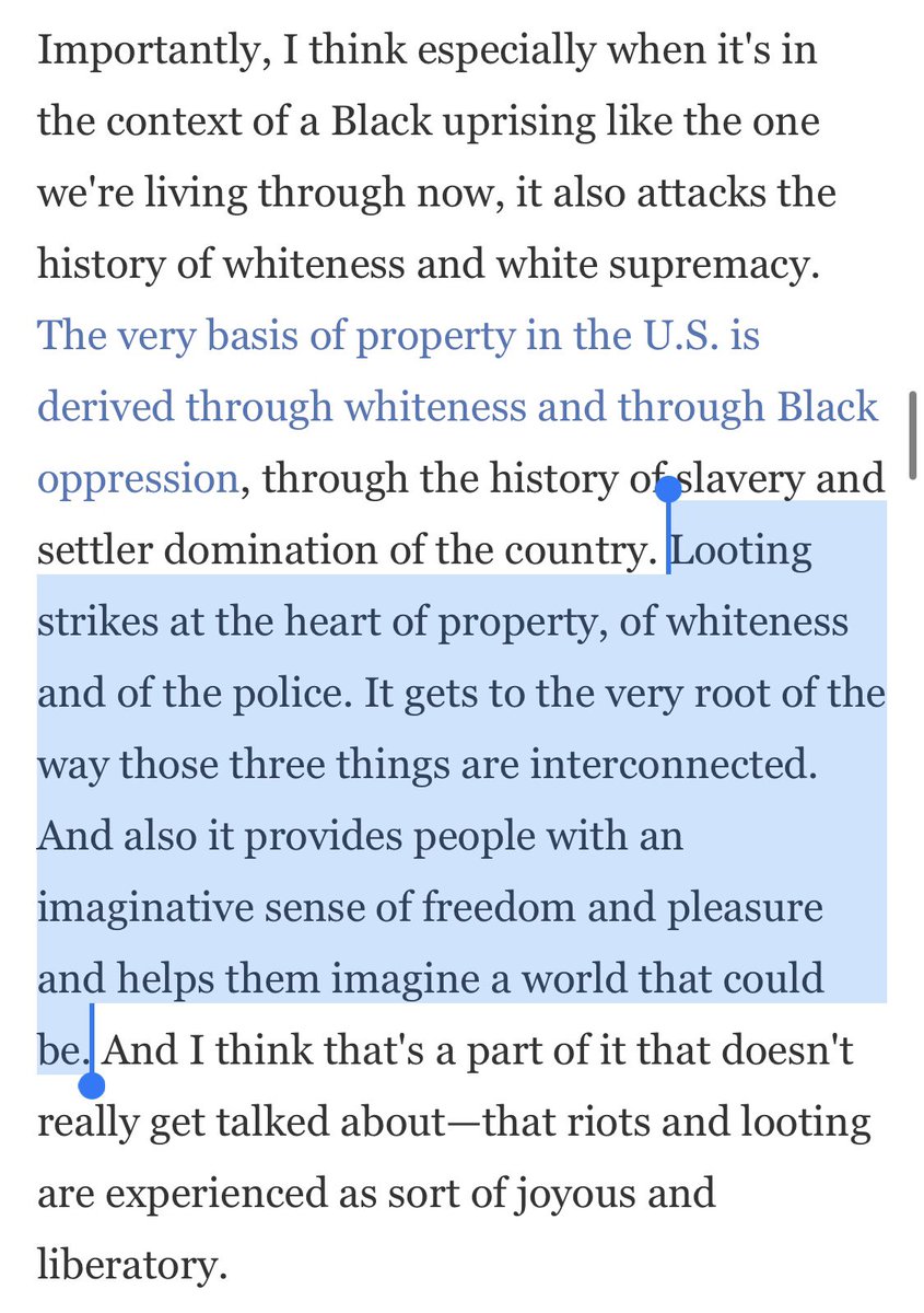 Are they ROMANTICIZING LOOTING?! "You can get a high from taking shit and destroying things, plus if you do it, you can say it's for a good cause, thereby challenging the social norms of property and law!"Fuck you. Imagine this fucking logic justifying rape.