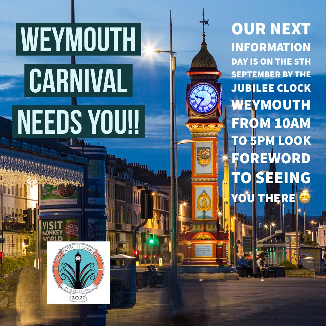 Our next information day is next Saturday 5th September 2020 by the Jubilee Clock 🕰 10am -5pm look forward to seeing you there #Weymouth #carnival #dorset