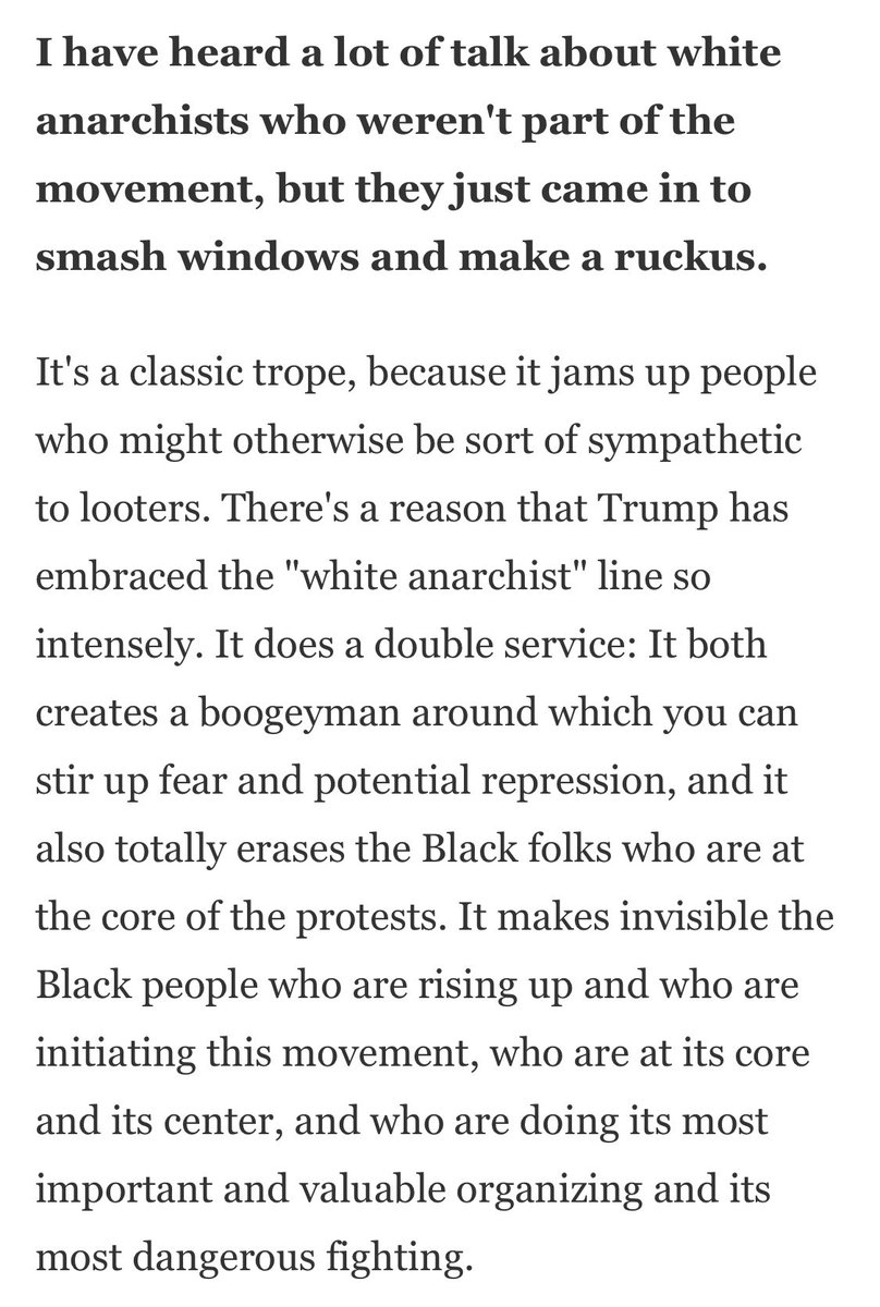 And this is where it turns to crypto-racism."Don't blame white people for what black people are doing!"(Or, I suppose it's "give credit" instead of "blame")Still painting the picture of black people as violent, irrational criminals. Doing the KKK's work for 'em. Fuck you.